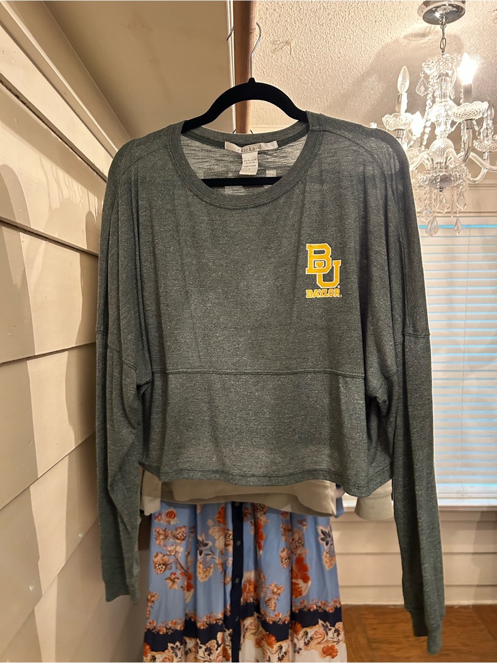 Baylor University Green Cropped Sweatshirt with Yellow Logo